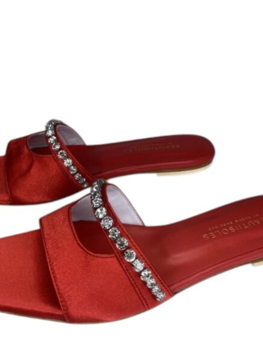 NEW BEAUTISOLES By Robyn Shriber Womens Sandals Red S:10M Gemma Slide Satin Flat - Picture 9 of 10